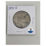 1951 D Franklin Half Dollar Silver Coin
