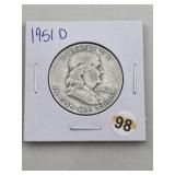 1951 D Franklin Half Dollar Silver Coin