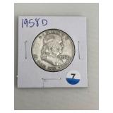 1958 D Franklin Half Dollar Silver Coin