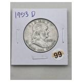 1953 D Franklin Half Dollar Silver Coin