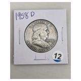 1958 D Franklin Half Dollar Silver Coin