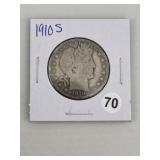 1910 S Barber Half Dollar Silver Coin