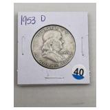 1953 D Franklin Half Dollar Silver Coin