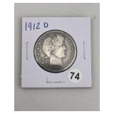 1912 D Barber Half Dollar Silver Coin