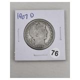1907 D Barber Half Dollar Silver Coin