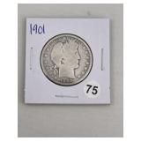 1901 Barber Half Dollar Silver Coin