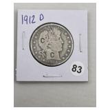 1912 D Barber Half Dollar Silver Coin