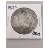 1922 S Peace Silver Dollar Coin