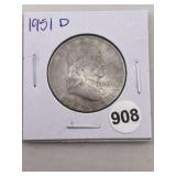 1951 D Franklin Half Dollar Silver Coin