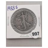 1933 S Walking Liberty Half Dollar Silver Coin