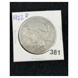 1922 D Peace Silver Dollar Coin