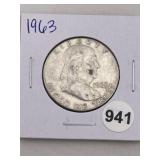 1963 Franklin Half Dollar Silver Coin