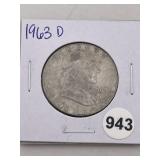 1963 D Franklin Half Dollar Silver Coin