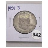 1951 S Franklin Half Dollar Silver Coin