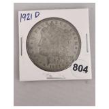 1921 D Morgan Silver Dollar Coin