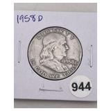 1958 D Franklin Half Dollar Silver Coin