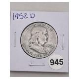 1952 D Franklin Half Dollar Silver Coin