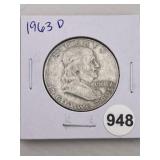 1963 D Franklin Half Dollar Silver Coin