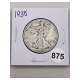 1938 Walking Liberty Half Dollar Silver Coin