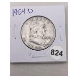 1954 D Franklin Half Dollar Silver Coin