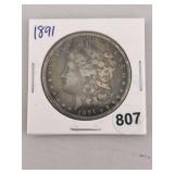 1891 Morgan Silver Dollar Coin