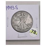 1943 S Walking Liberty Half Dollar Silver Coin