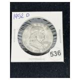 1952 D Franklin Half Dollar Silver Coin