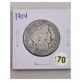 1904 Barber Half Dollar Silver Coin