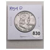 1954 D Franklin Half Dollar Silver Coin
