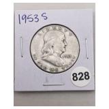 1953 S Franklin Half Dollar Silver Coin