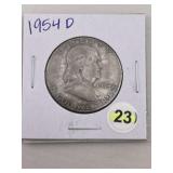 1954 D Franklin Half Dollar Silver Coin