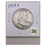 1954 D Franklin Half Dollar Silver Coin