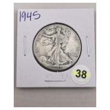 1945 Walking Liberty Half Dollar Silver Coin