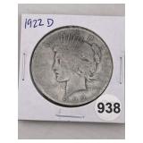 1922 D Peace Silver Dollar Coin