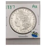 1887 AU Morgan Silver Dollar Coin