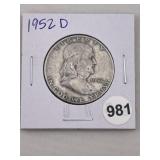 1952 D Franklin Half Dollar Silver Coin