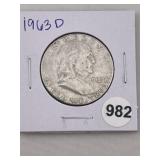 1963 D Franklin Half Dollar Silver Coin