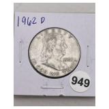 1962 D Franklin Half Dollar Silver Coin