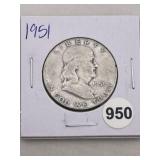 1951 Franklin Half Dollar Silver Coin