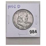 1952 D Franklin Half Dollar Silver Coin