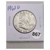 1963 D Franklin Half Dollar Silver Coin