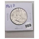 1963 D Franklin Half Dollar Silver Coin