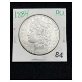 1884 AU Morgan Silver Dollar Coin
