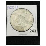 1922 D Peace Silver Dollar Coin