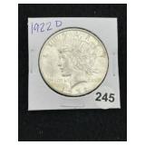 1922 D Peace Silver Dollar Coin