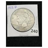 1922 D Peace Silver Dollar Coin