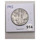 1942 Walking Liberty Half Dollar Silver Coin