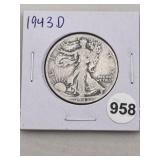 1943 D Walking Liberty Half Dollar Silver Coin