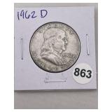 1962 D Franklin Half Dollar Silver Coin