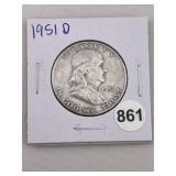 1951 D Franklin Half Dollar Silver Coin